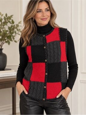 Vintage Tabi International 100% Pure New Wool Patchwork Sweater Vest
